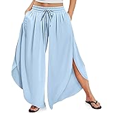 TARSE Womens Linen Wide Leg Split Skirt Pants Boho Loose Palazzo with Elastic Waist Drawstring 2025 Beach Vacation Pants