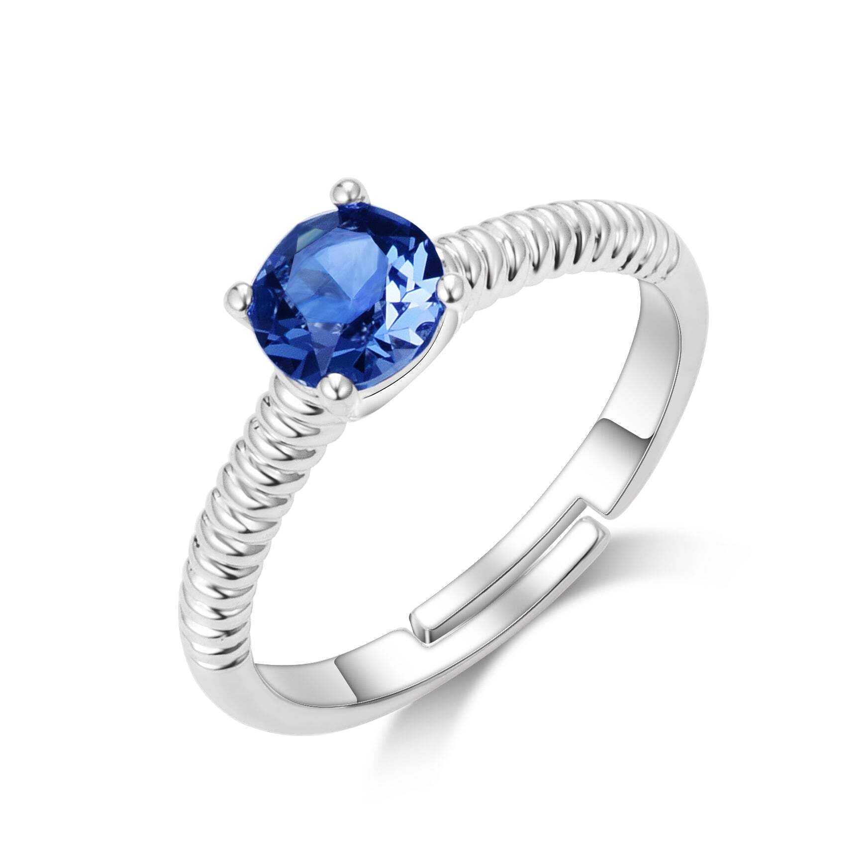 Philip Jones Dark Blue Adjustable Crystal Ring Created with Zircondia® Crystals