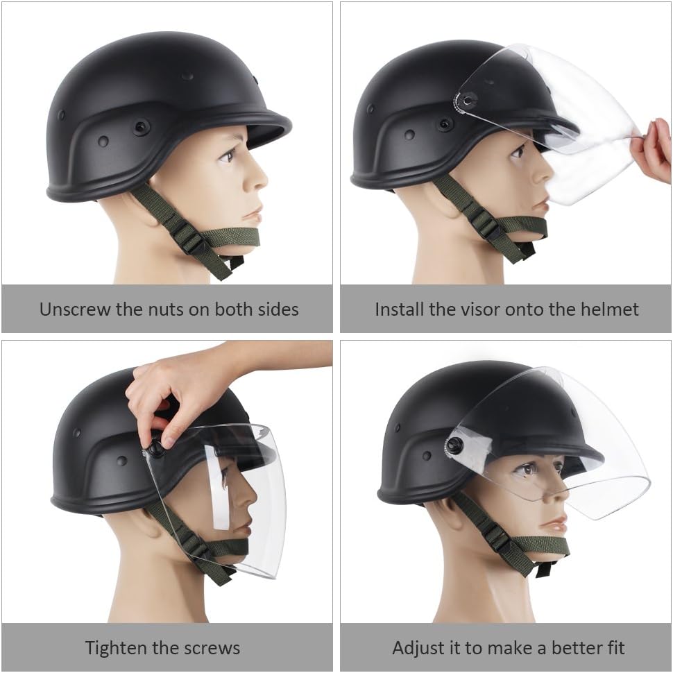 AIRSOFTPEAK Tactical Military Airsoft M88 PASGT Kelver Swat Helmet with Clear Visor, Black : Sports & Outdoors