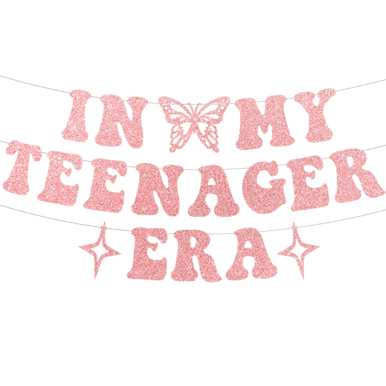 Photo 1 of In My Teenager Era Pink Glitter Banner - 13th Birthday Decorations, 13th Birthday Decorations for Girls, 13 Birthday Girl Decorations