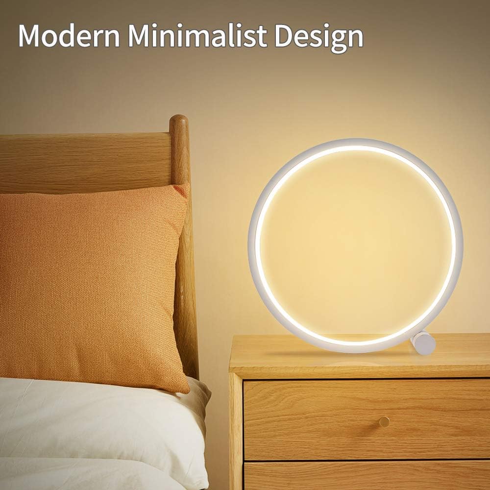 Led Table Reading Lamp Desk Light USB Cable, Modern Minimalist Bedside Lamp Aluminum Metal Circle Eye Caring Kids Study Light for Bedroom Nightstand Living Room Office Headboard Warm White: Home Improvement