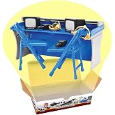 Blue &amp; Gray Commentator Table Playset for Wrestling Action Figures | Build a Ringside Broadcast Area with a Detailed Table, Folding Chairs, Headsets &amp; Miniature Monitors