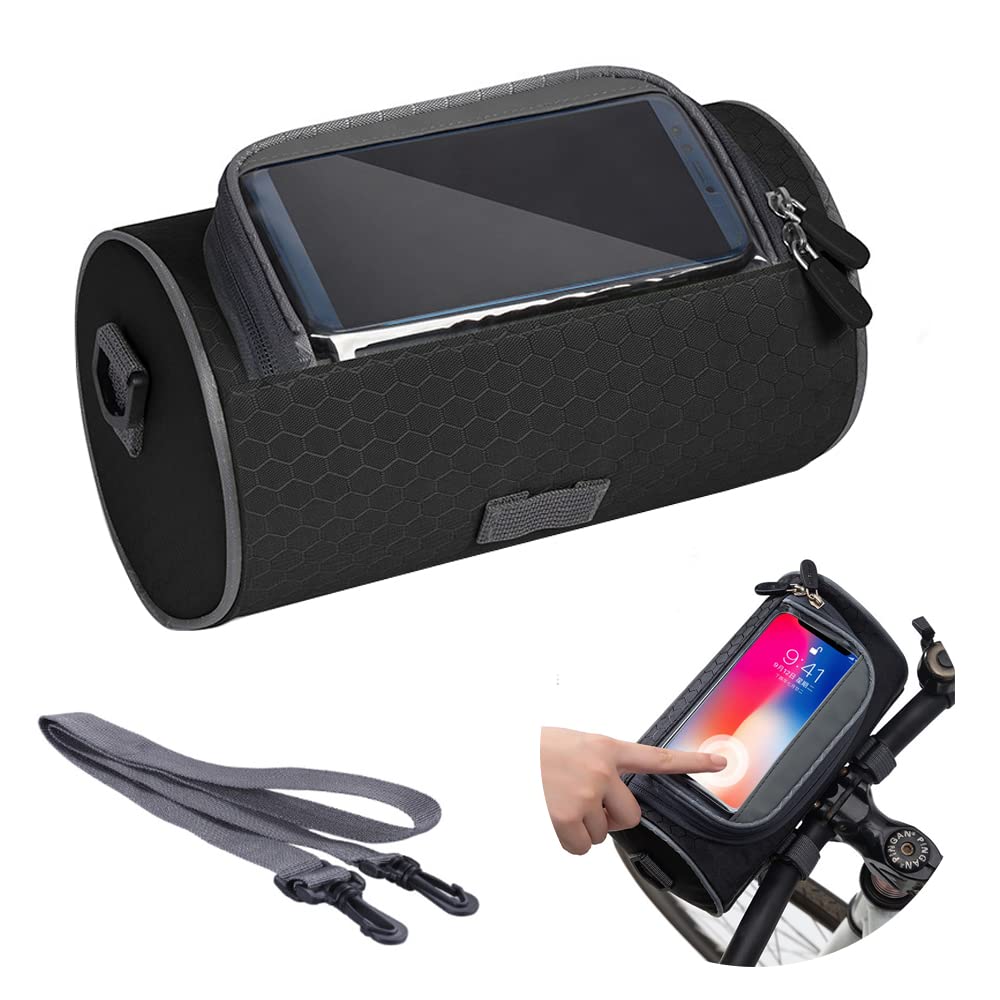 Bike Handlebar Bag,Bicycle Handlebar Bag Waterproof Bike Bag With Removable Shoulder Strap and Transparent Touchscreen,for Cycling