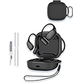 Case for Raycon Essential Open Earbuds, WUNIAK Soft Silicone Protective Portable Scratch Shock Resistant Shell with Cleaner Kit & Carabiner & Lanyard,Black