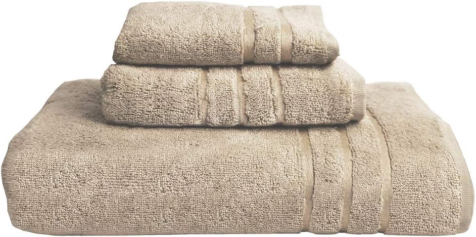 Cariloha 600 GSM Bamboo & Turkish Cotton 3 Piece Towel Set - Odor Resistant, Highly Absorbent - Set Includes 1 Bath Towel, 1 Hand Towel & 1 Washcloth - Stone