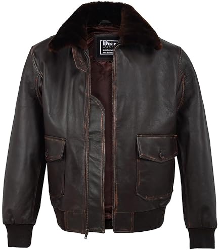 Mens G-1 Fur Collar US Navy Flight Distressed Brown Aviator