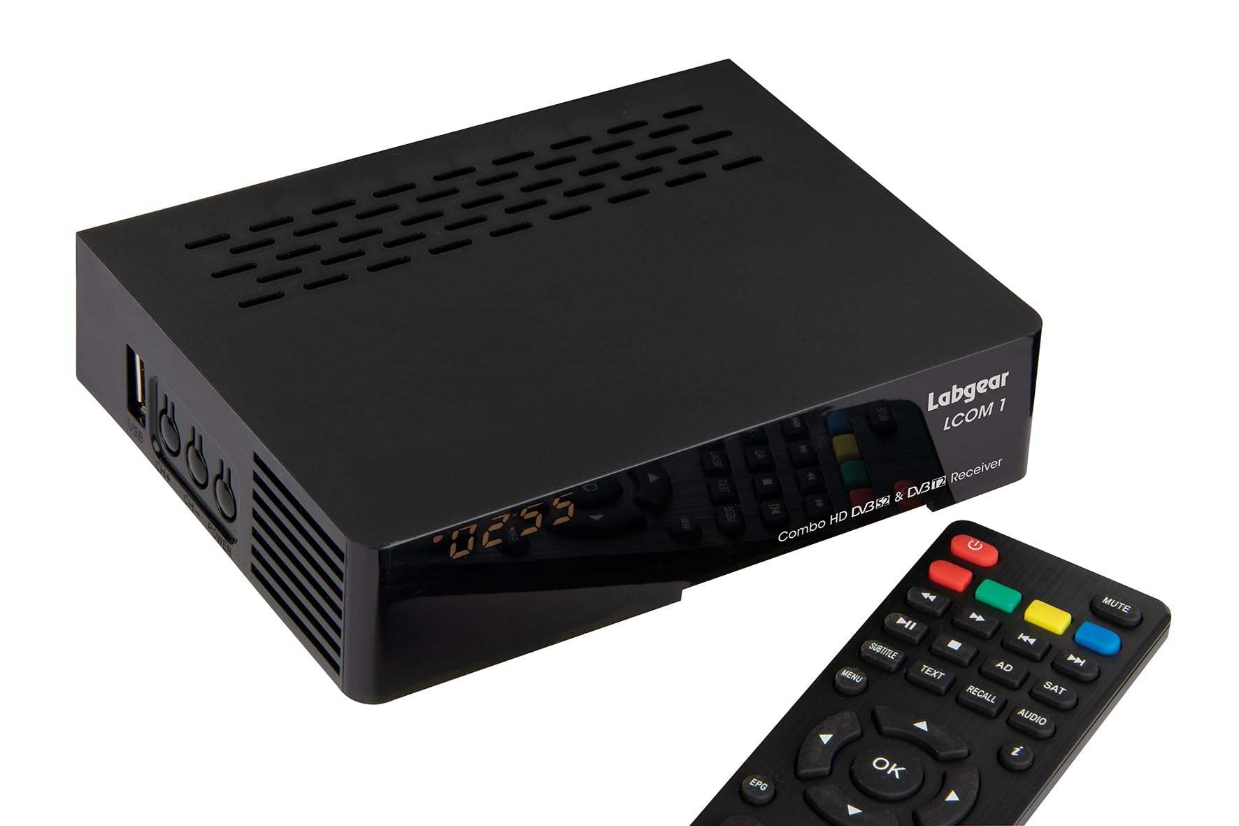 Freeview HD Receiver Combo Full HD Satellite & Terrestrial Receiver + USB Port Schedule HD Program Recorder, Labgear LCOM1 Compact TV Box with Remote Control