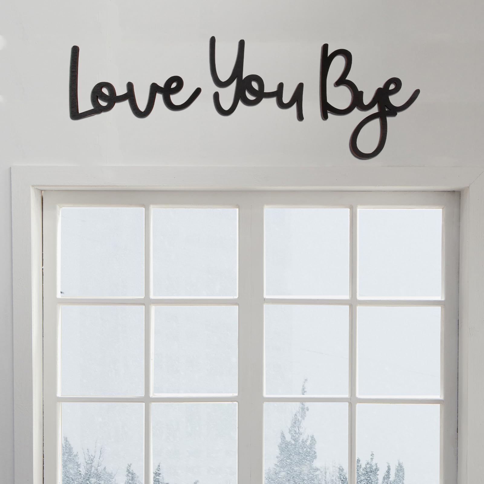 Wall Art Decor 21.6' Love You Bye Above Door Sign Ply Wood Black Letters Plaque with Double Sided Strong Tape Dots Modern Simplicity Decoration Gifts to Show Your Love for Living Room Home Hallway