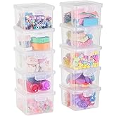 Swuj 10-Pack Small Plastic Containers with Lids, Clear Stackable Storage Boxes & Bins Organizer for Bead Organizer, Craft Storage, Stickers, Jewelry & Small Items – Square Small
