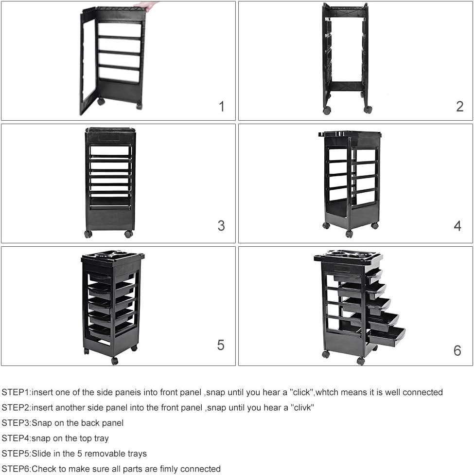 Filfeel Salon Spa Trolley Storage Cart with 5 Drawers, Coloring Beauty Salon Hair Dryer Holder Stylist Trolley in Black: Home & Kitchen