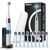 Kuicur Sonic Electric Toothbrush for Adults and Kids, Comes with 10 Brush Heads & Travel Case, 5 Modes with 2 Minutes Built in Smart Timer, One Charge for 90 Days, 42,000 VPM Motor (Blue and White)