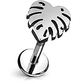 Cords Club Monstera Leaf Flat Back Stud – ASTM-F136 Implant Grade Titanium - Push Pin Design for Sensitive Ears – Available in 18K PVD Gold Plated & Titanium Silver (Single Earring)