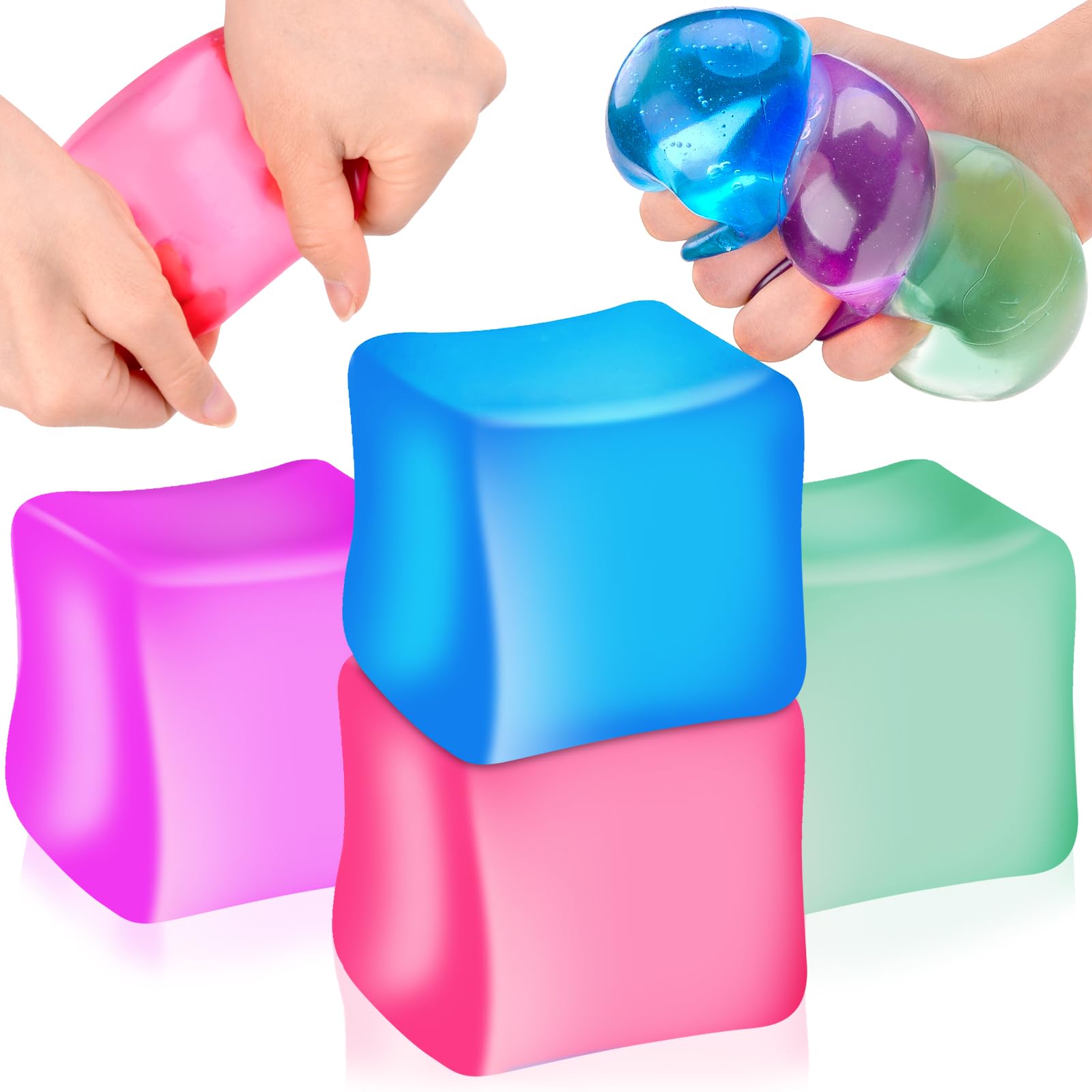 Pipihome Cube Stress Balls for Adults, 4pcs Squishy Fidget Toys for Kids Stress Relief Sensory Balls Toys Squeeze Cube Squishy Sugar Balls Calming Toys for Boys Girls