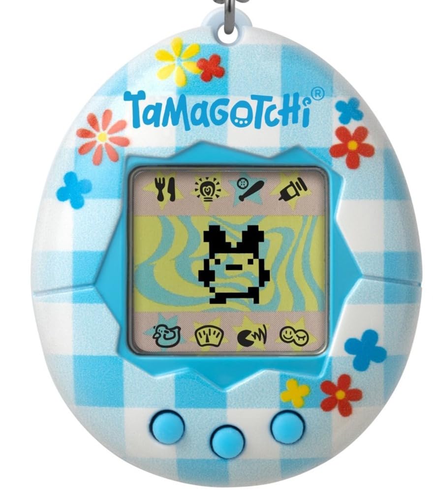 Bandai Tamagotchi Original Flower Gingham Shell | Tamagotchi Original Cyber Pet 90s Adults and Kids Toy with Chain | Retro Virtual Pets are Great Boys and Girls Toys or Gifts for Ages 8+