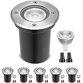 Gardencoin Low Voltage Landscape LED Well Lights, 12V in Ground Lights Outdoor IP67 Waterproof, 4.3 inch Wired Landscape Up Lighting, Included Replaceable 5W 2700K MR16 Bulb Dimmable, 6 Pack