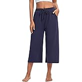 ASIMOON Womens Capri Yoga Pants Wide Leg Drawstring Lounge Pants Loose Comfy Workout Capris Sweatpants with Pockets