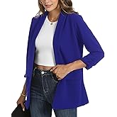 YOUNIFIZ Blazer for Women 3/4 Ruched Sleeve Suit Jacket Open Front Shawl Collar Casual Work Office Blazers with Pockets