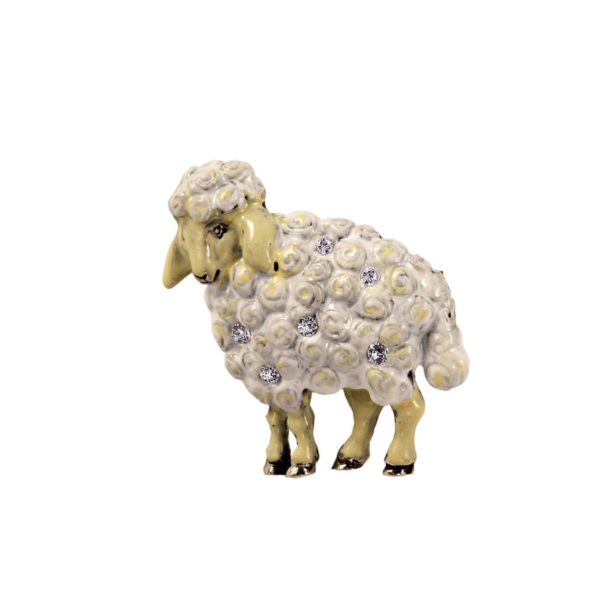 Silver plated Sheep Lamb Pin Enamel Crystal Brooch