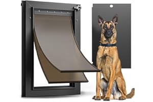 VOSOIR All Aluminum Dog Door for Exterior Door, Large Doggy Door, Heavy Duty Pet Door, Double Magnetic Flaps, Thermal Tnsulation, Energy Efficient, Sliding Lock Panel (Pets Up to 110Lb).