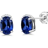 Gem Stone King 925 Sterling Silver Gemstone Birthstone and White Lab Grown Diamond Stud Earrings For Women | Oval 7X5MM | Fine Jewelry for Her Mom Women Wife