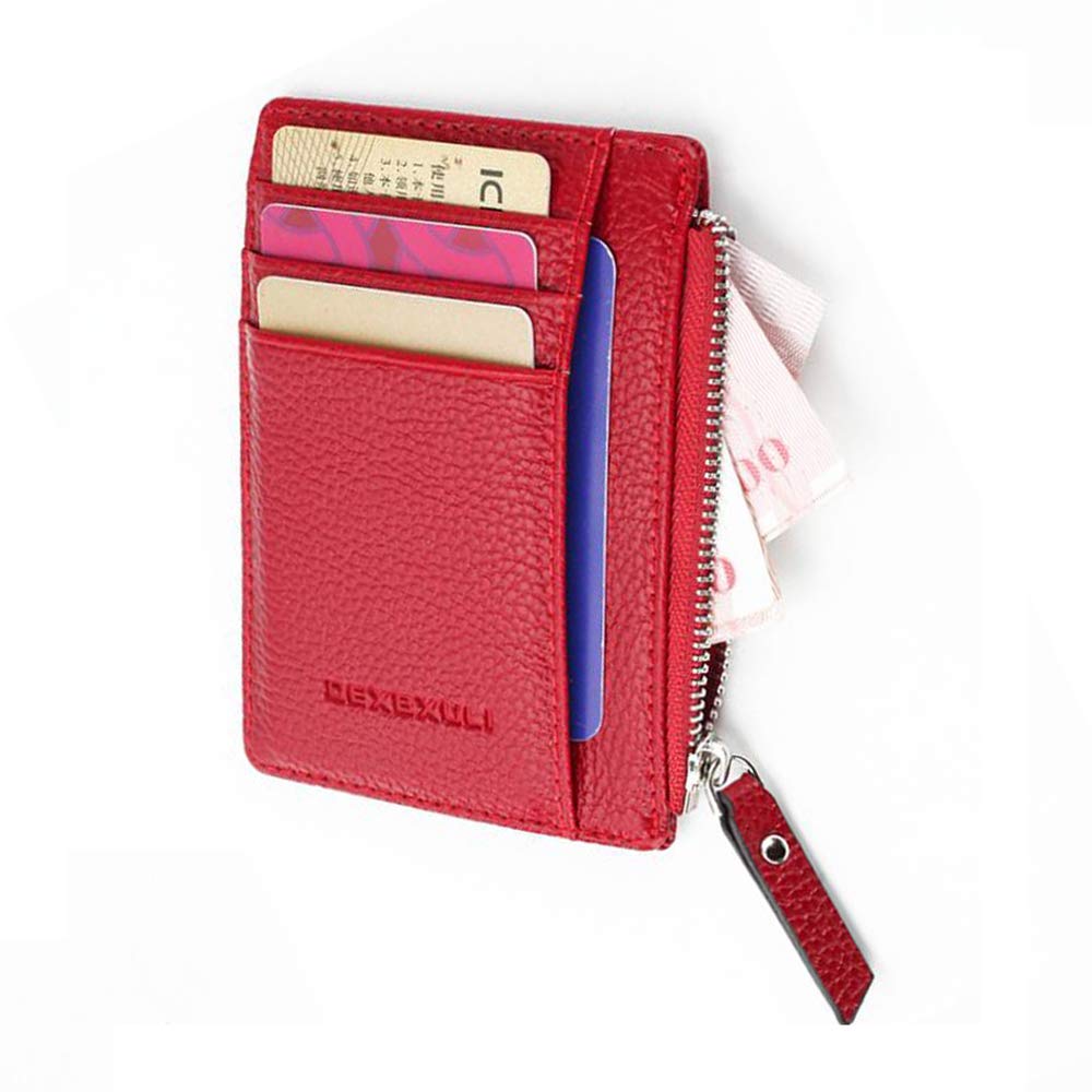 Men Women Slim Wallet, Card Holder Wallet PU Leather Mini Wallet Male with Coin Pocket Money Wallet(Red)