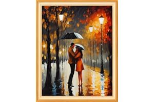 Joyhoor Cross Stitch Kits for Beginners Stamped Cross-Stitch Supplies Needlework preprint Embroidery Kits for Adults DIY Needlepoint Kits Embroidery Patterns 11CT-Rainy Night Couple 16x20 inch