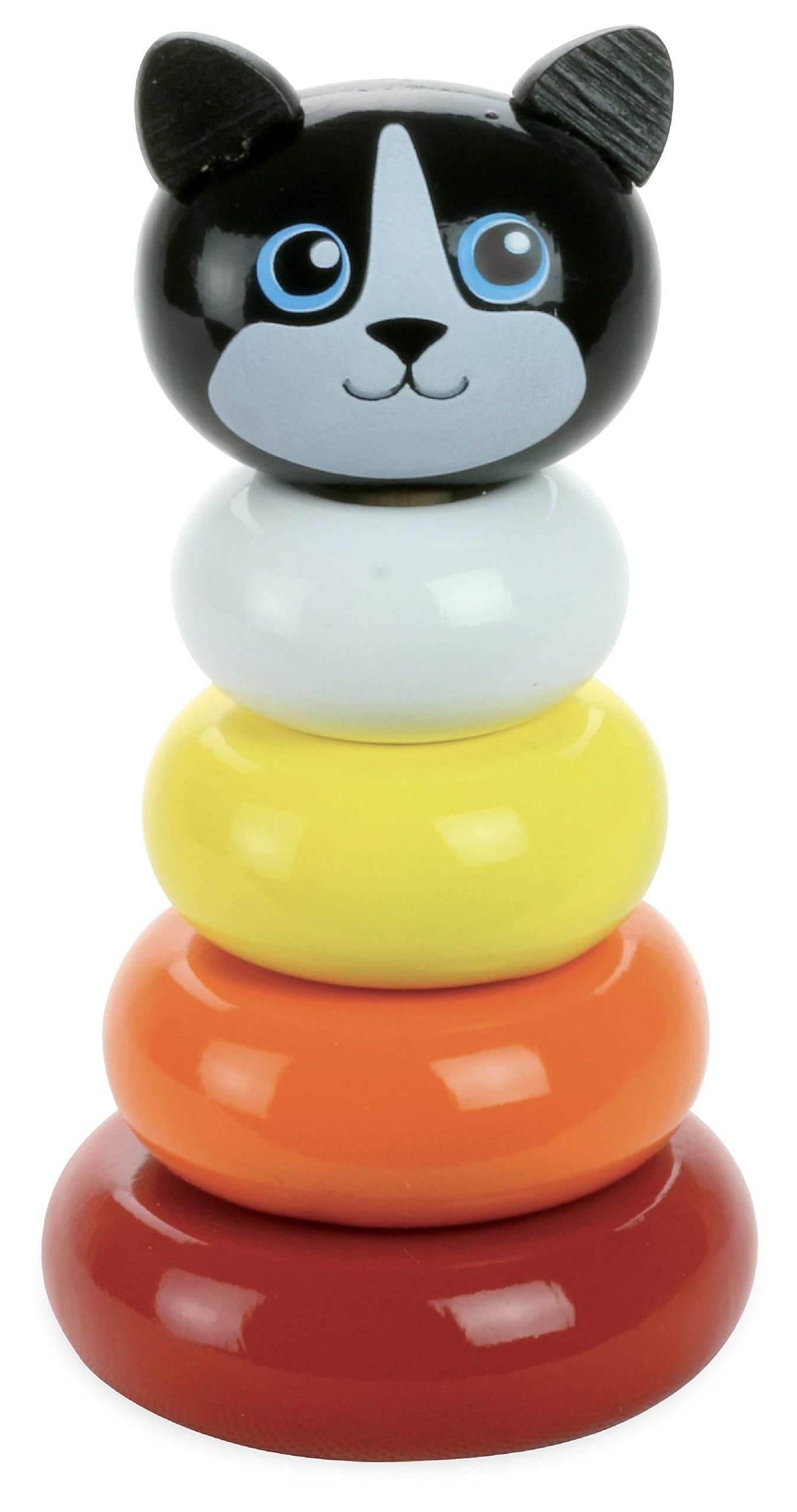 Vilac Wooden Minou Cat Stacking Toy, Develop Fine Motor Skills, Includes 5 Easy To Grasp Wooden Pieces, Multicolored, 12 Months+