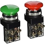 Push Button Switch，Momentary Mushroom Head Push Button Switch AC 250V 6A 1NO 1NC DPST（ Green1pcs Red1pcs）