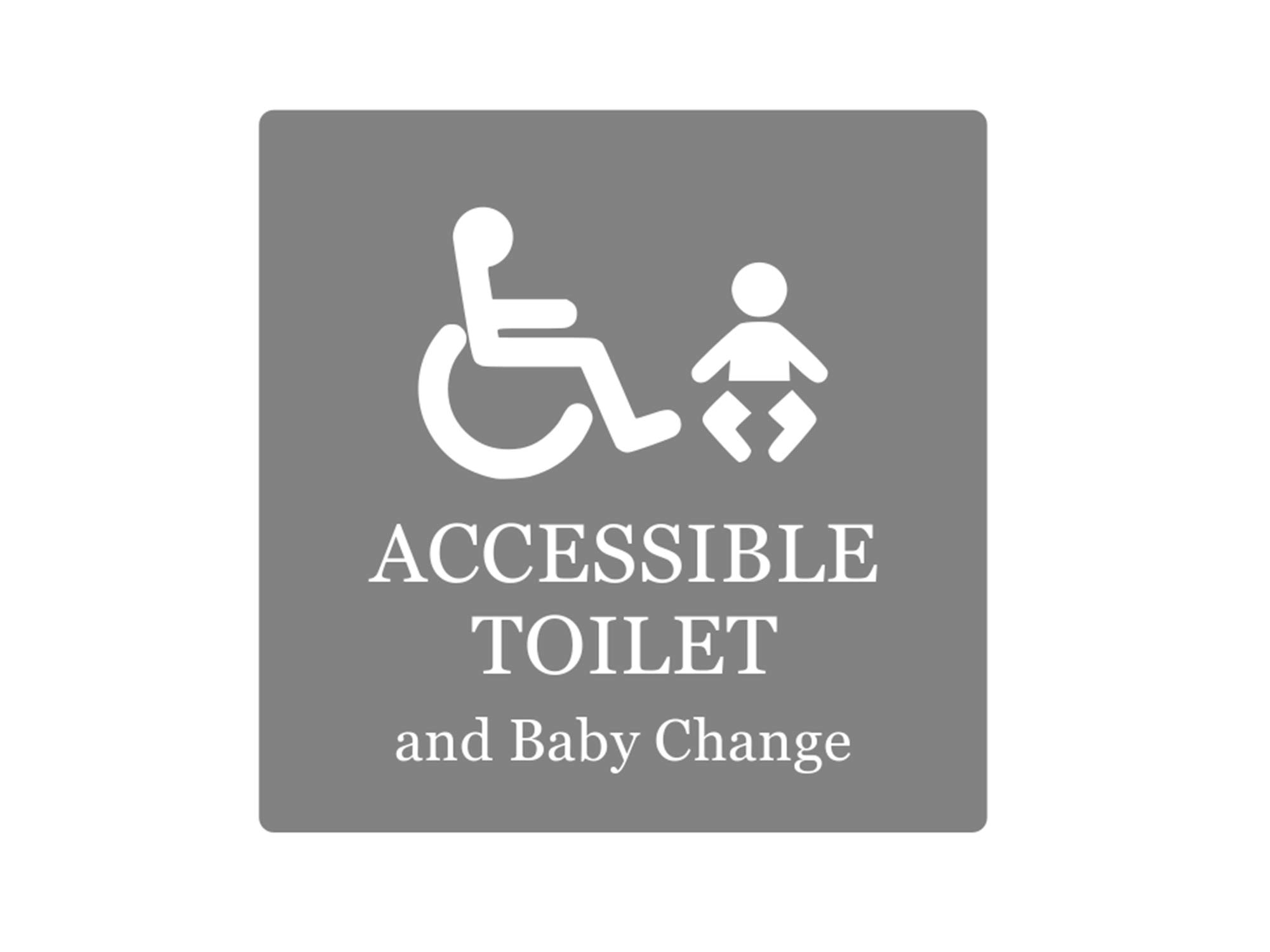 Accessible Toilet and Baby Change - Adhesive Sign Notice, Available in Grey and White/Black and White, 1.6mm waterproof hard wearing acrylic (Grey and white)