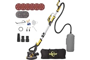 Drywall Sander with Vacuum Dust Collector, CUBEWAY 6.5A 780W Ceiling and Wall Sander Tool with 7 Variable Speed 900-1800RPM, Popcorn Ceiling Removal Tool, LED Light, 20pcs Sanding Discs