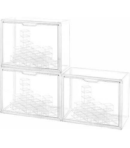 ACRYDECOR Lot de 4 présentoirs en acrylique noir pouvant contenir jusqu'à 96 figurines, étagère flottante murale en acrylique avec plaques de base de construction en brique, organisateur de figurines