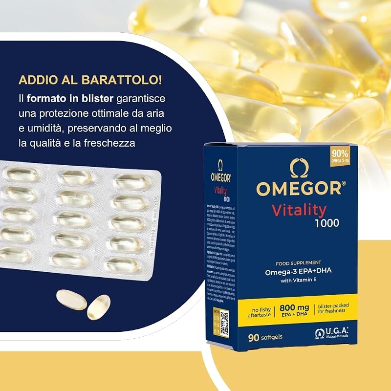 Omega 3 IFOS 5 Stelle 90 cps - Olio di Pesce Omega 3 1000mg - Ricco di EPA e DHA - Senza Retrogusto, Facile da Digerire, Privo di Metalli Pesanti