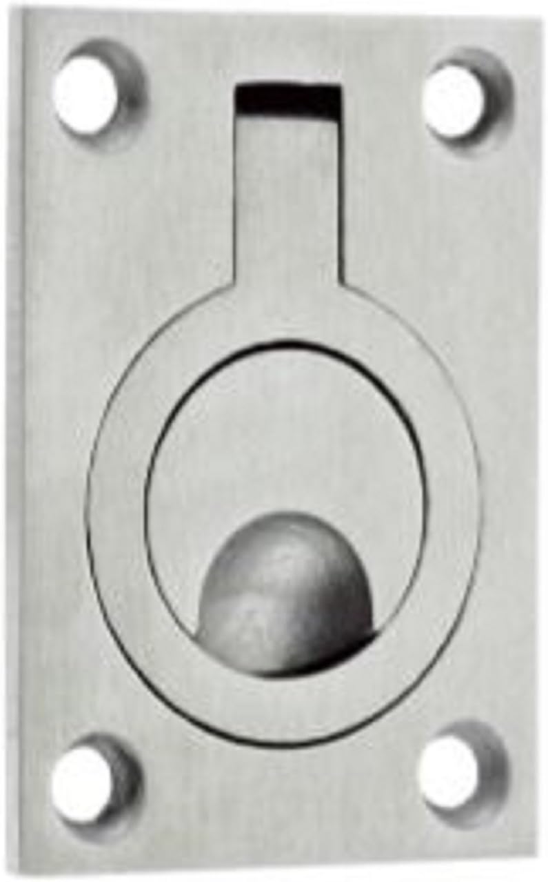 Solid Flush Ring Pull Handle 44mm x 62mm - Satin Stainless Steel, Silver