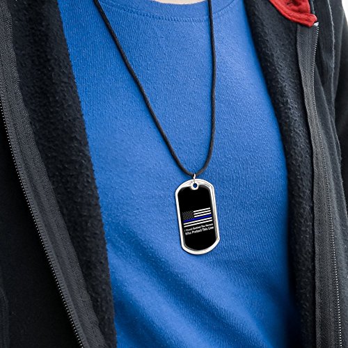 I Stand Behind the Heroes Who Protect This Line Thin Blue American Flag Dog Tag Pendant with Cord