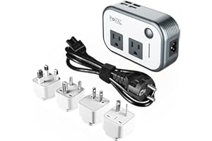 FOVAL Power Step Down 220V to 110V Travel Voltage Converter International Power Adapter for Hair Straightener/Curling Iron with 4-Port USB Charging US/UK/AU/IT/EU Universal Plug Adapter (Gray)