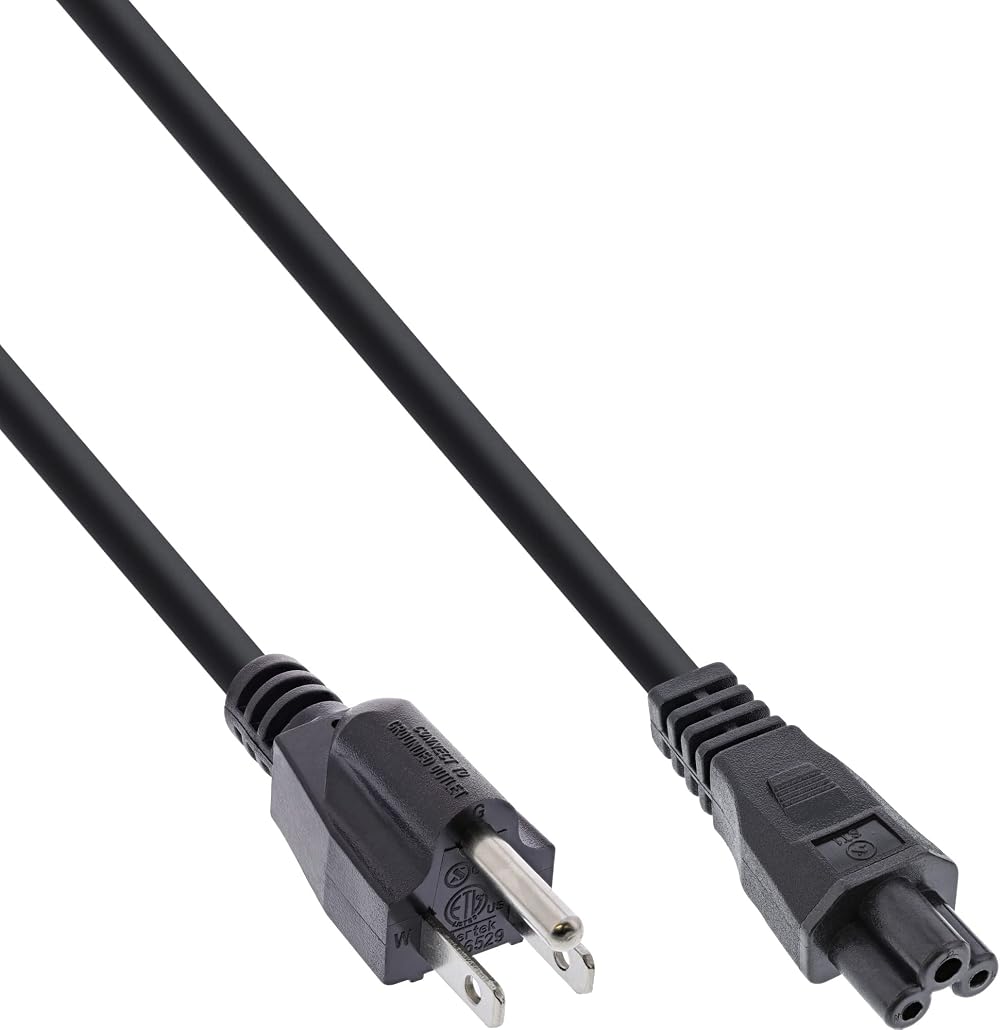 InLine Laptop Power Cable 2m 3-Pin Socket Male to Female Black