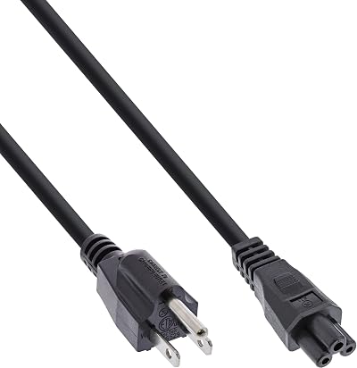 InLine Laptop Power Cable 2m 3-Pin Socket Male to Female Black
