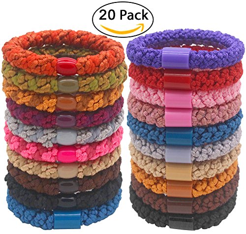 Fashion & Lifestyle Hair Ties Ponytail Holders - Large Boutique Girls Stretchy Elastic Hair Ropes Bands Styling Accessories for Women and Ladies Pack of 20, Random Mixed Color