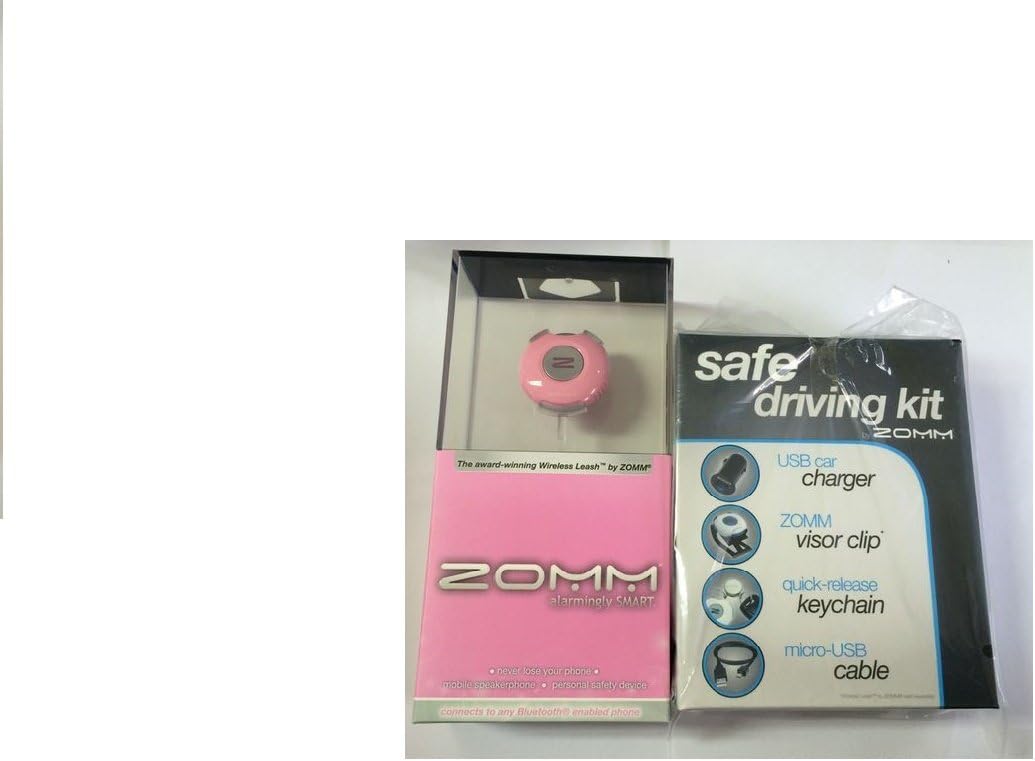 ZOMM Wireless Leash for Mobile Phones, Bluetooth Speakerphone, and Personal Safety Device + Pink & ZOMM Safe Driving Kit