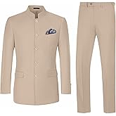 CUCUSISI Men Suits 2 Piece Slim Fit Mandarin Collar Suit Traditional Chinese Tunic Clothing Formal Wedding Blazer Pant