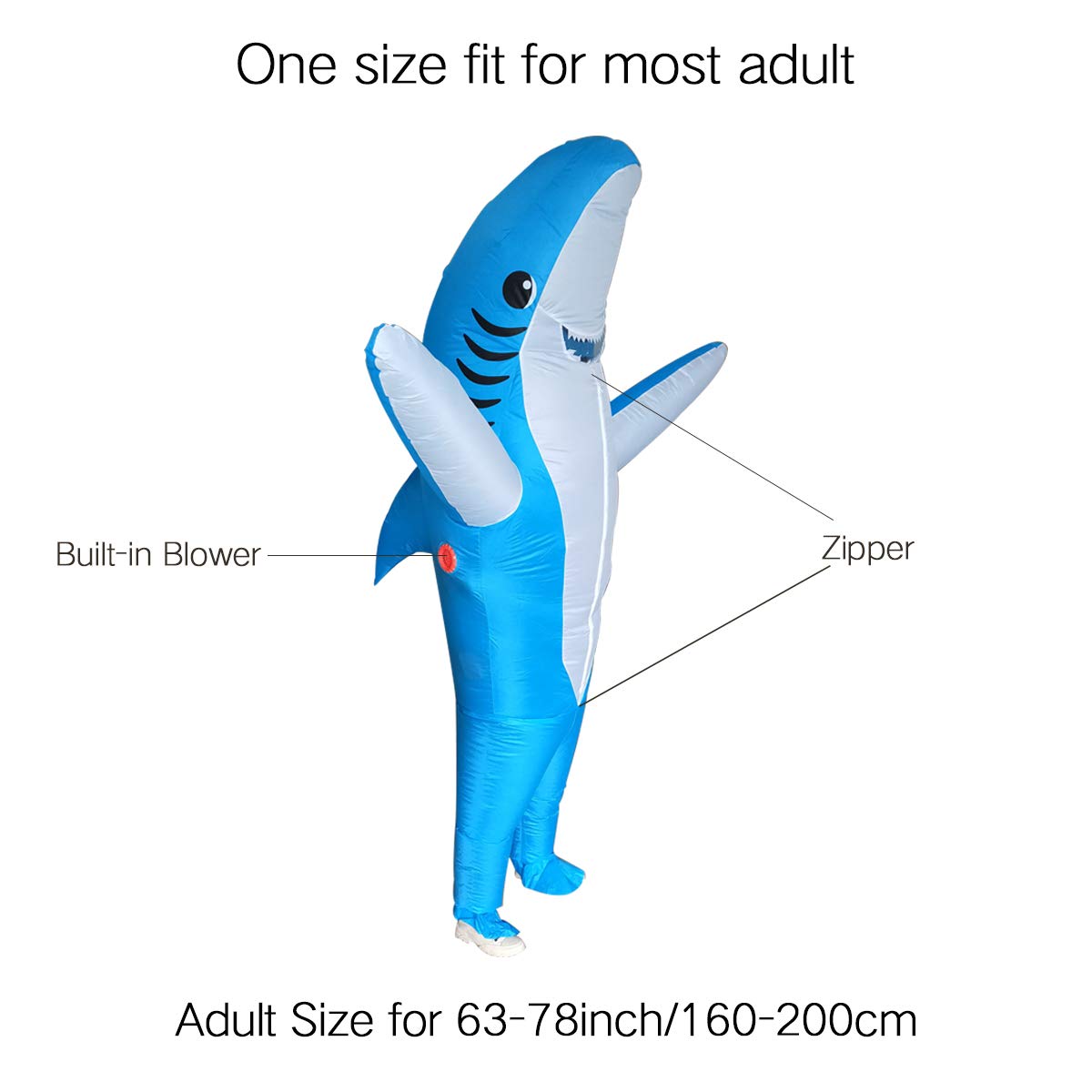 Stegosaurus Inflatable Shark Costume for Halloween Cosplay Party - Funny Blue Shark