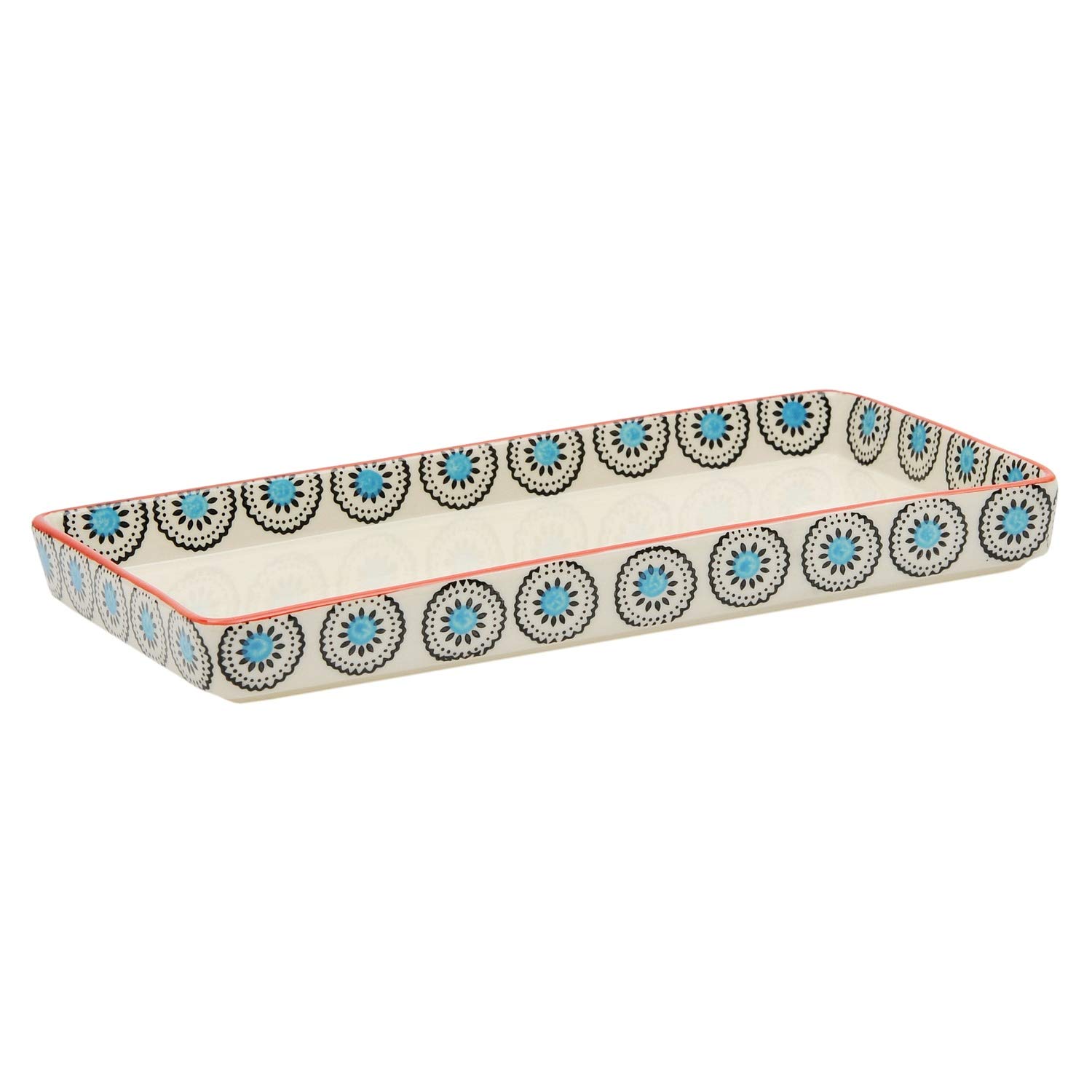 Tranquillo - Rectangular bathroom tray, hand printed ceramic 23 x 12 x 2.5 ethnic