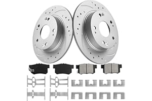funire Rear Brake Pads And Rotors Kit Compatible With 2006-2015 Honda Civic, 1997-2001 Honda Prelude, Automotive Replacement Brake Kits 31420 D537-7418A Geomet Drilled And Slotted Rotors 260mm(10.2in)