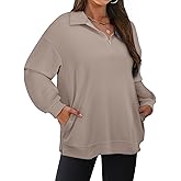 Misyula Style Plus Size Sweatshirts for Women Pockets Quarter Zip Pullover Long Sleeve Drop Shoulder Oversized Tops