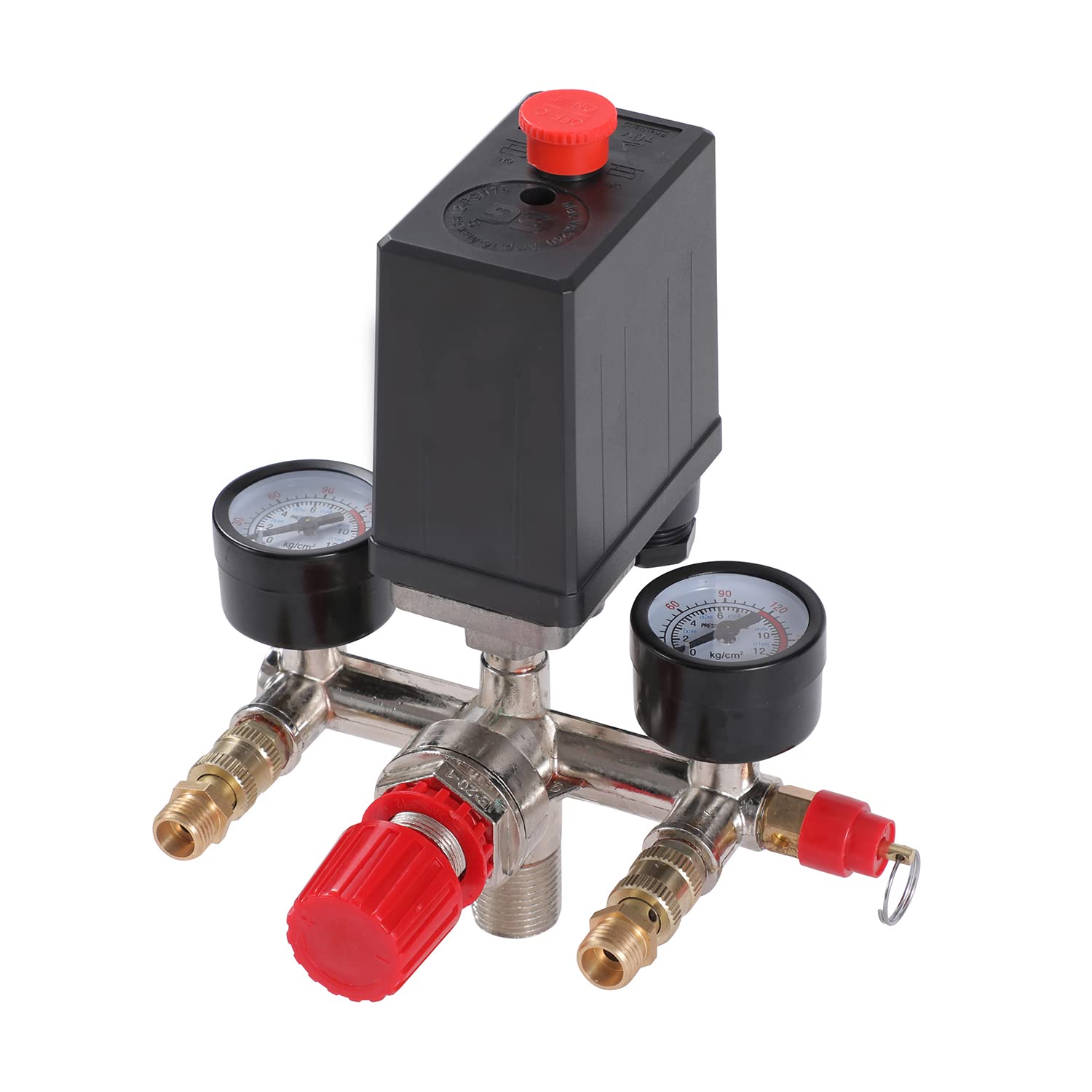 ORAZIO Air Compressor Pressure Control Switch 1/4" with Twin Outlets and Safety Valve Gauges Regulator Pneumatic Tool Accessory SP24111008