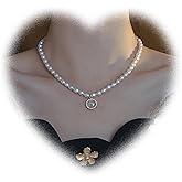 W WEILIRIAN Boho Moonstone Pendant Necklace Gold Northstar Necklace Chain Pearl Choker Necklace Crystal Circle Necklace Vintage Pearl Beaded Necklace Jewelry for Women and Girls Gifts