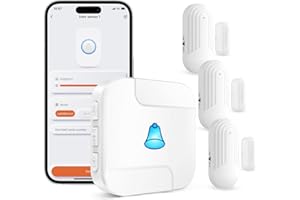 HUWOO Smart WiFi Wireless Caregiver Pager Door Chimes Compatible with Tuya APP Control Door Alarms for Dementia Patients Security & Kids Safety with 3 Door Sensors 1 Receiver