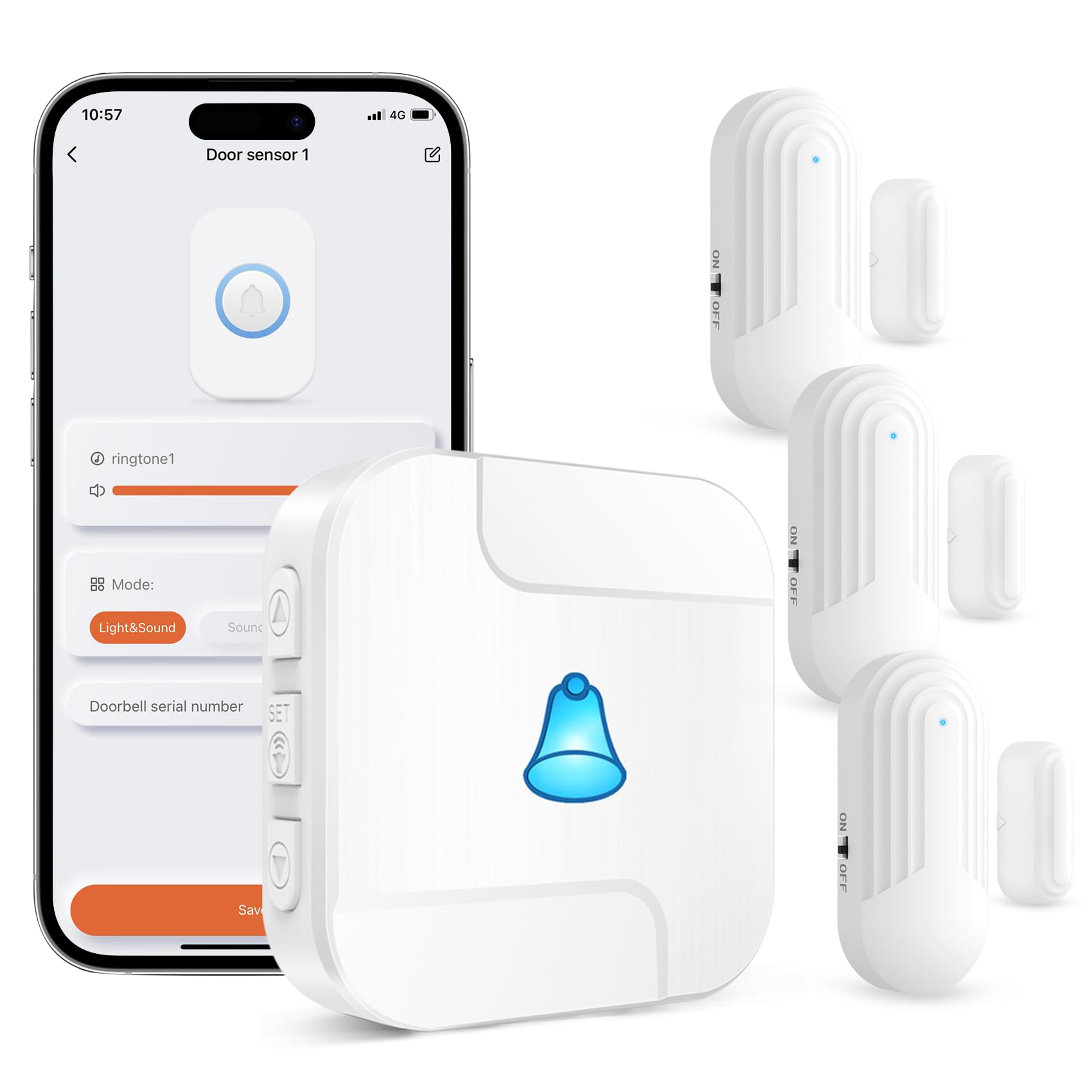 Photo 1 of HUWOO Smart WiFi Wireless Caregiver Pager Door Chimes Compatible with Tuya APP Control Door Alarms for Dementia Patients Security & Kids Safety with 3 Door Sensors 1 Receiver