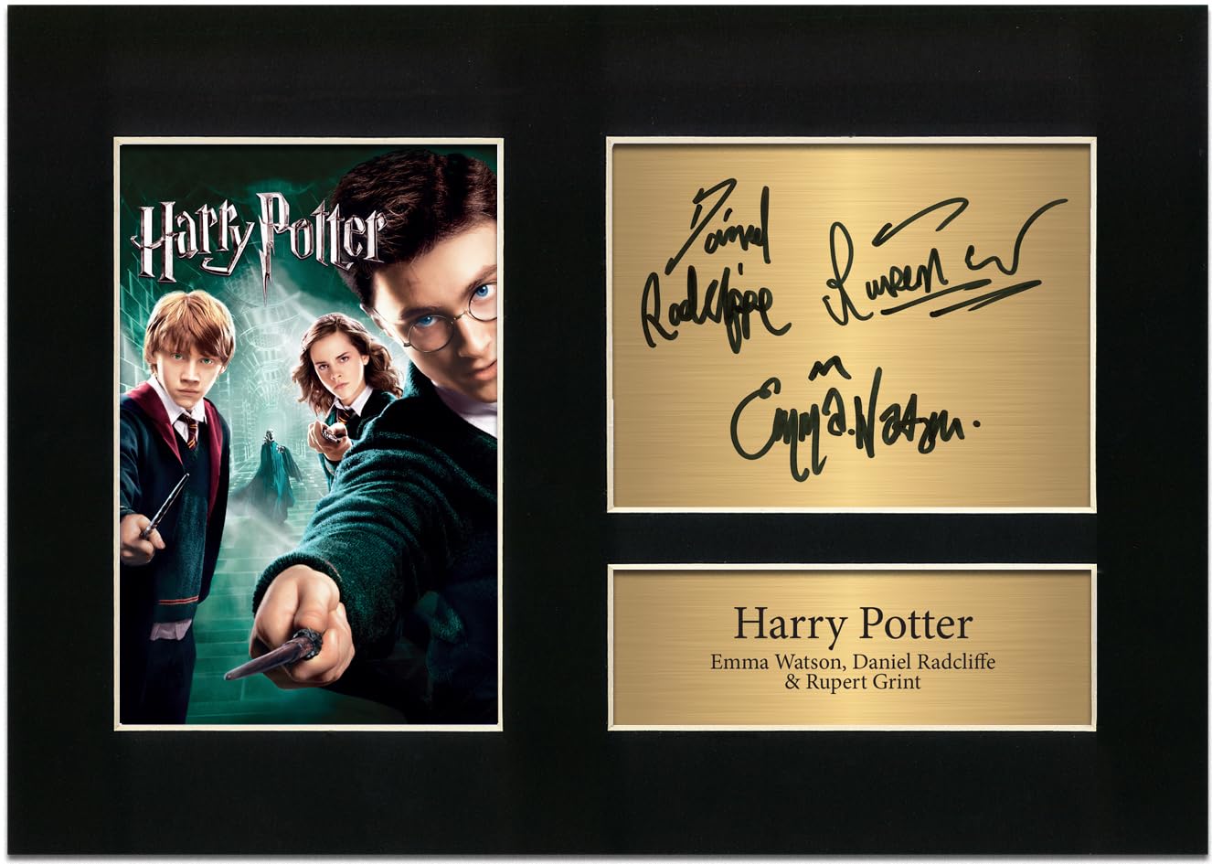 Zulu Image Harry Potter x 3 Cast Signed by Emma Watson, Daniel Radcliffe & Rupert Grint A4 Printed Autograph Photo Reproduction Print Picture Display No18, Black