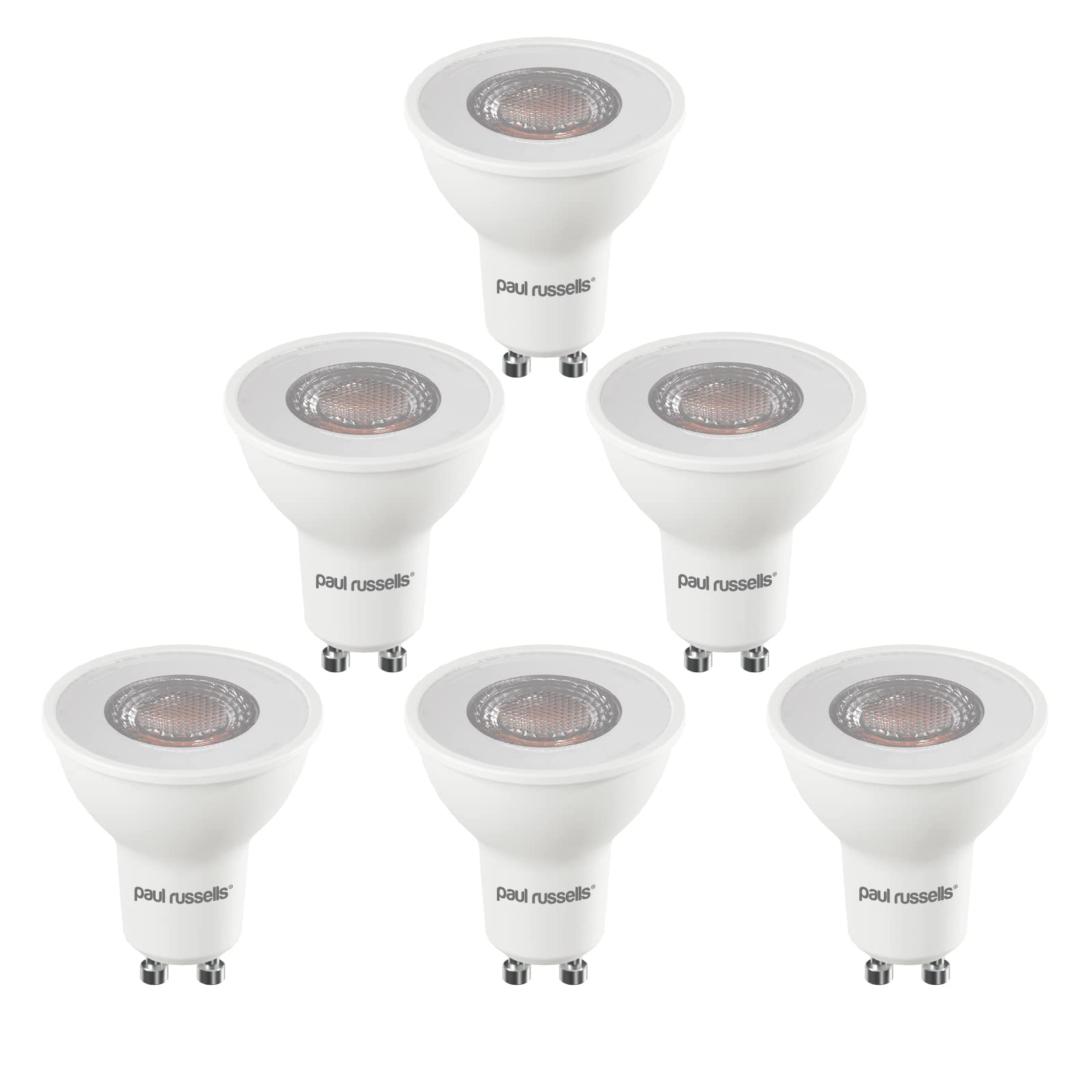 paul russells GU10 LED Bulbs, 5W 450lumens, 60Watt Equivalent, GU10 Spotlight Bulbs Replacement, 36° Narrow Beam, Bright Daylight 6500K, No Flickering, Energy Saving Non-Dimmable, Pack of 6